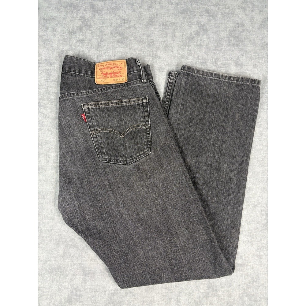 Levi's 514 Jeans Mens 34x32 Black Charcoal 100% Cotton Straight Leg Mexico